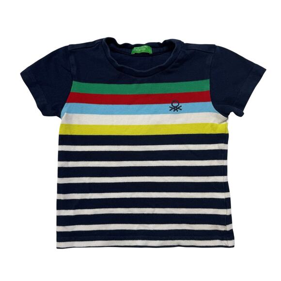 UNITED COLORS OF BENETTON Pique Cotton Multi Stripe Short Sleeve Tee Size 2Y - Picture 1 of 4